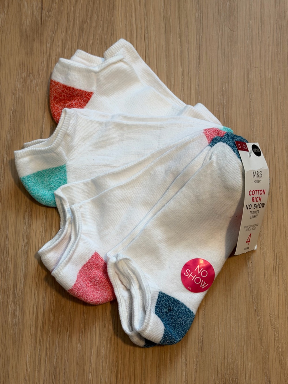 M&S Women’s Cotton Rich No Show Socks - 4 pack with cushion